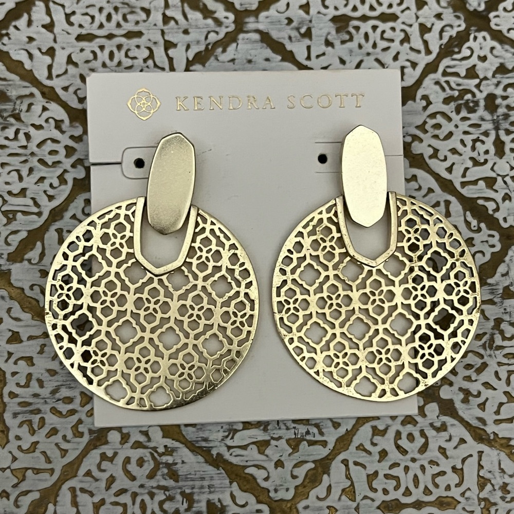 Kendra Scott Didi Statement Earrings In Gold Filigree.